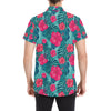 Red Hibiscus Pattern Print Design HB017 Men's Short Sleeve Button Up Shirt