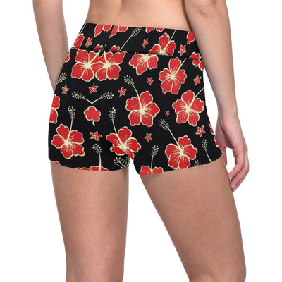 Red Hibiscus Pattern Print Design HB021 Yoga Shorts