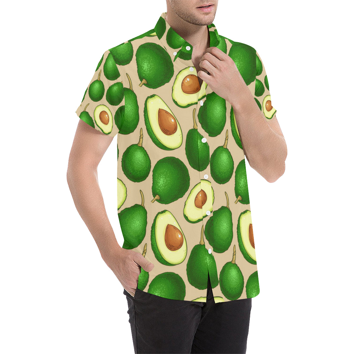 Avocado Pattern Print Design AC010 Men's Short Sleeve Button Up Shirt