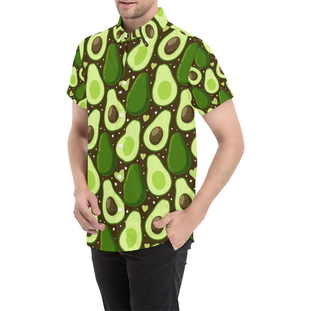 Avocado Pattern Print Design AC04 Men's Short Sleeve Button Up Shirt