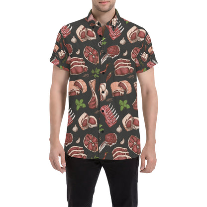Meat Pattern Print Design 02 Men's Short Sleeve Button Up Shirt