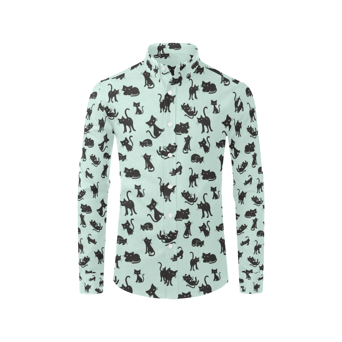 Black Cat Pattern Print Design 04 Men's Long Sleeve Shirt