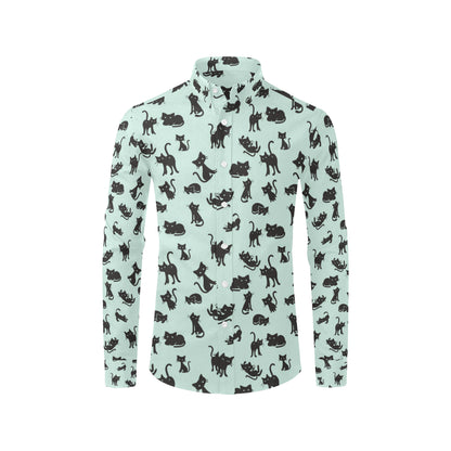 Black Cat Pattern Print Design 04 Men's Long Sleeve Shirt