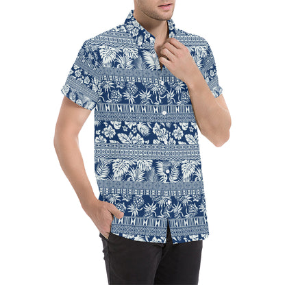 Hawaiian Themed Pattern Print Design H020 Men's Short Sleeve Button Up Shirt