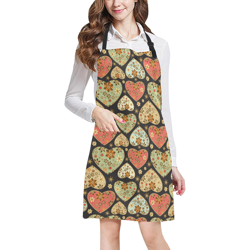 Heart Boho Pattern Print Design HE04 Apron with Pocket