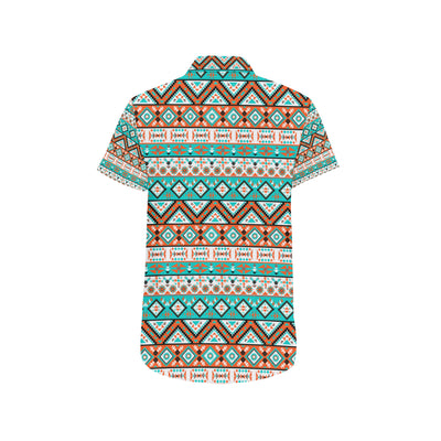 Navajo Style Print Pattern Men's Short Sleeve Button Up Shirt