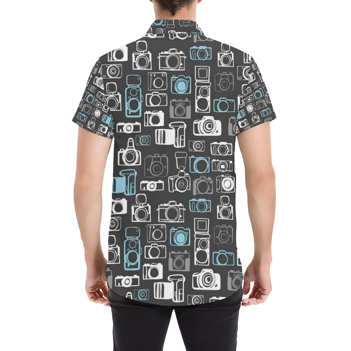 Camera Pattern Print Design 04 Men's Short Sleeve Button Up Shirt