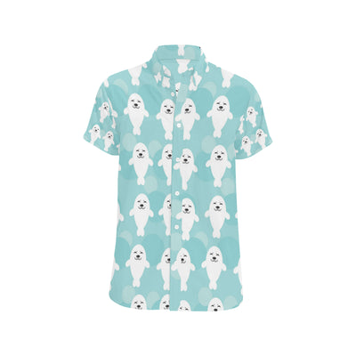 Sea Lion Baby Pattern Print Design 01 Men's Short Sleeve Button Up Shirt