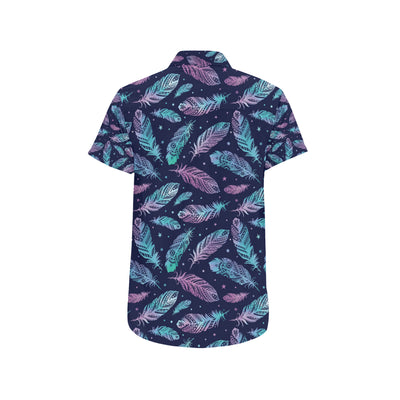 Feather Aztec Design Print Men's Short Sleeve Button Up Shirt