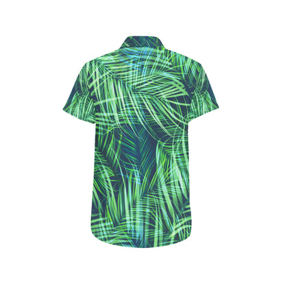 Palm Leaves Pattern Print Design PL02 Men's Short Sleeve Button Up Shirt