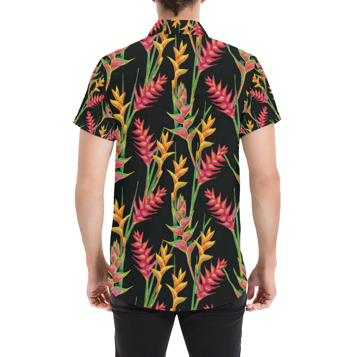 Heliconia Pattern Print Design HL01 Men's Short Sleeve Button Up Shirt