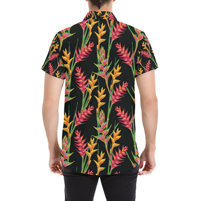 Heliconia Pattern Print Design HL01 Men's Short Sleeve Button Up Shirt