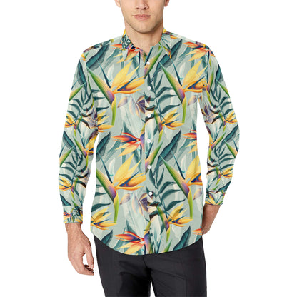 Tropical Flower Pattern Print Design TF022 Men's Long Sleeve Shirt
