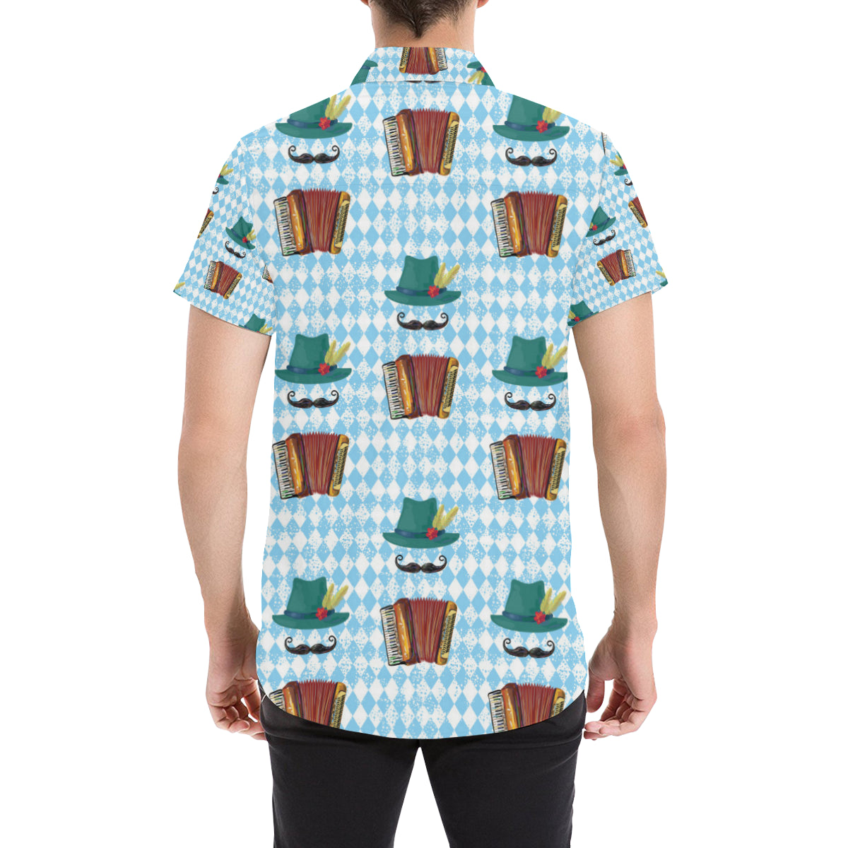Accordion Mustache Pattern Print Design 01 Men's Short Sleeve Button Up Shirt