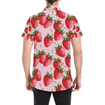 Strawberry Pattern Print Design SB03 Men's Short Sleeve Button Up Shirt