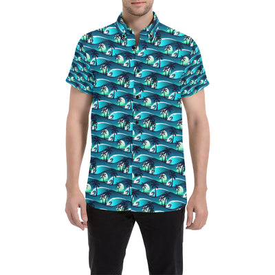 Beach Wave Design Print Men's Short Sleeve Button Up Shirt