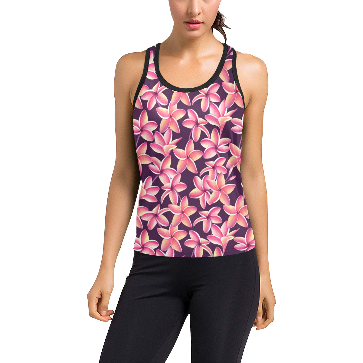 Purple Plumeria Pattern Print Design PM010 Women's Racerback Tank Top