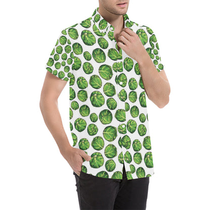 Brussels Sprouts Pattern Print Design 02 Men's Short Sleeve Button Up Shirt