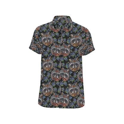Raccoon Pattern Print Design A03 Men's Short Sleeve Button Up Shirt