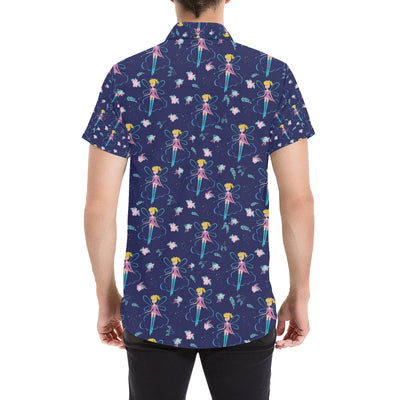 Fairy Cartoon Style Print Pattern Men's Short Sleeve Button Up Shirt