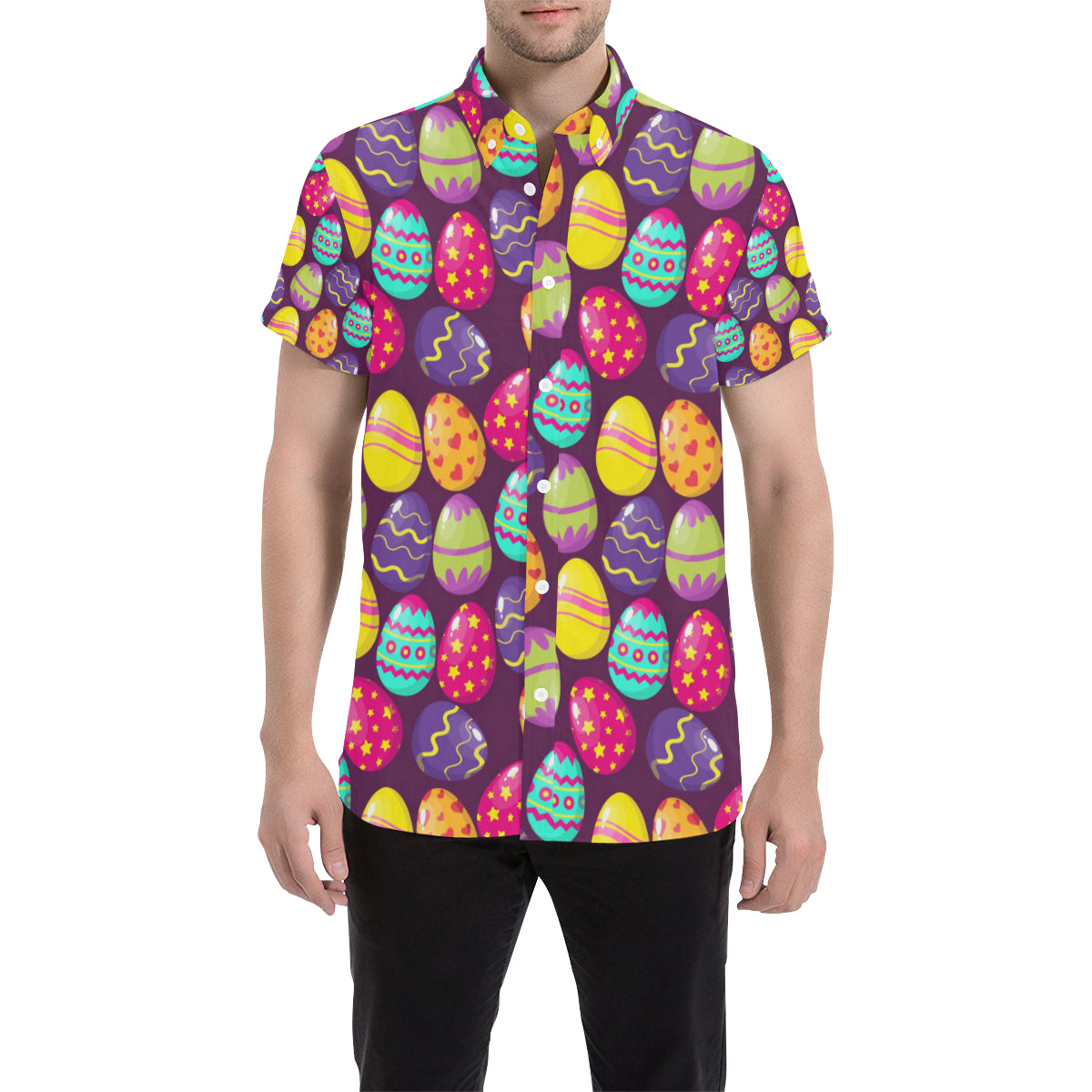 Easter Eggs Pattern Print Design RB04 Men's Short Sleeve Button Up Shirt