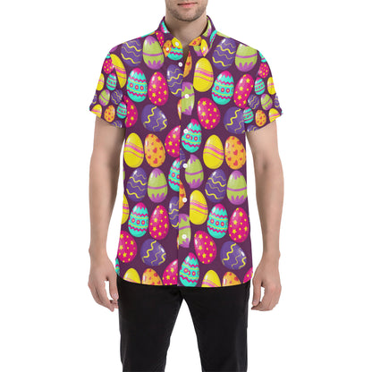 Easter Eggs Pattern Print Design RB04 Men's Short Sleeve Button Up Shirt