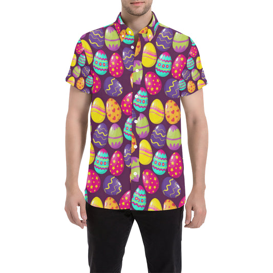 Easter Eggs Pattern Print Design RB04 Men's Short Sleeve Button Up Shirt