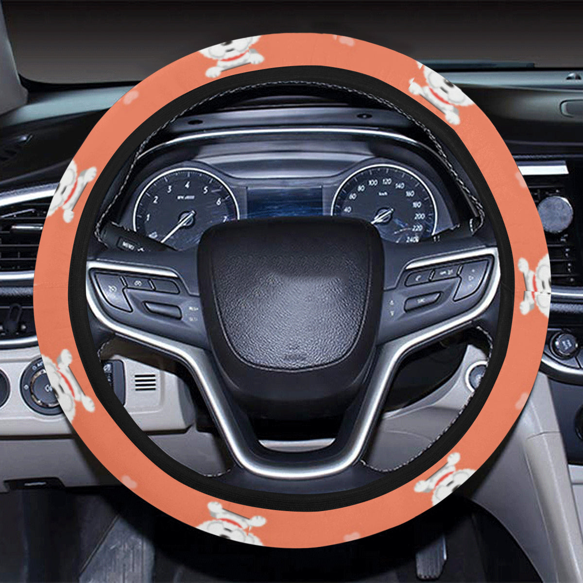 Bichons Frise Pattern Print Design 02 Steering Wheel Cover with Elastic Edge