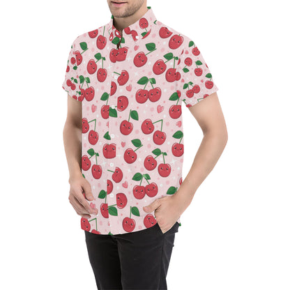 Cherry Pattern Print Design CH02 Men's Short Sleeve Button Up Shirt