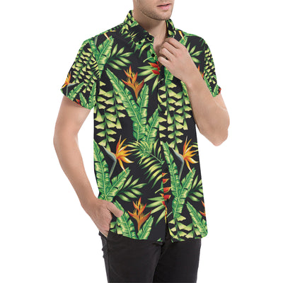 Hawaiian Flower Tropical Palm Leaves Men's Short Sleeve Button Up Shirt