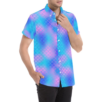 Mermaid Scales Pattern Print Design 04 Men's Short Sleeve Button Up Shirt