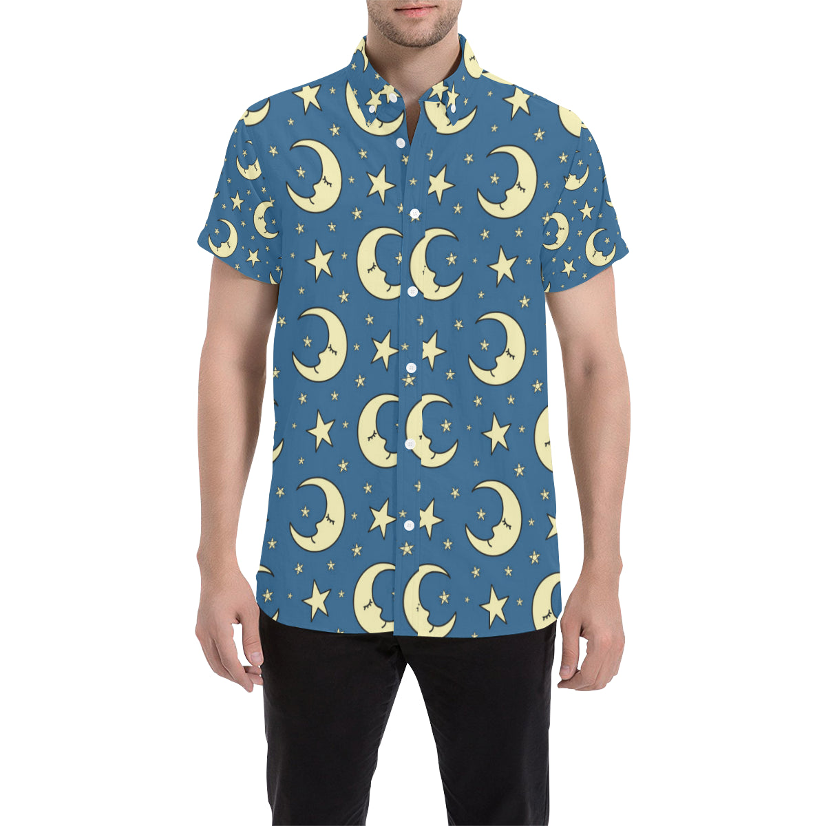 Moon Night Pattern Print Design 03 Men's Short Sleeve Button Up Shirt
