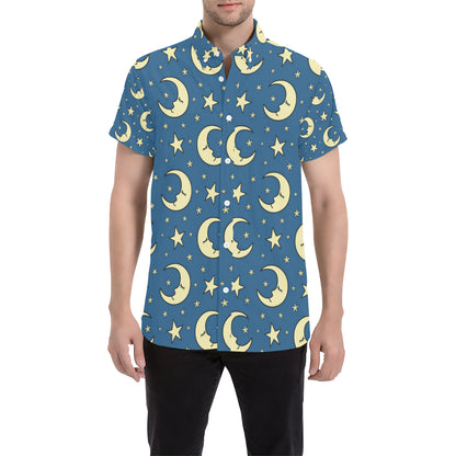 Moon Night Pattern Print Design 03 Men's Short Sleeve Button Up Shirt
