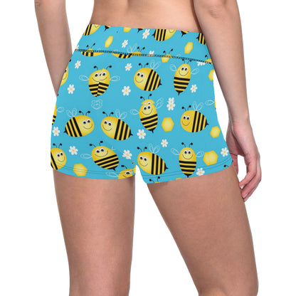 Bee Pattern Print Design BEE06 Yoga Shorts