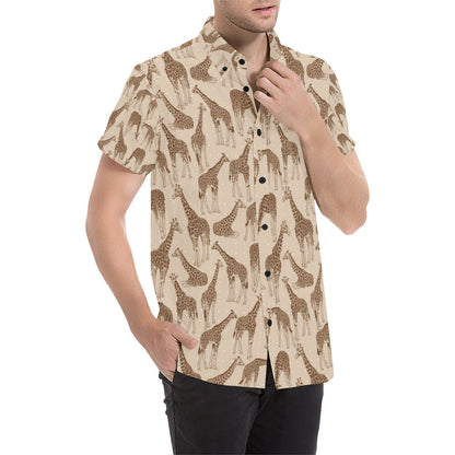 Giraffe Pattern Design Print Men's Short Sleeve Button Up Shirt