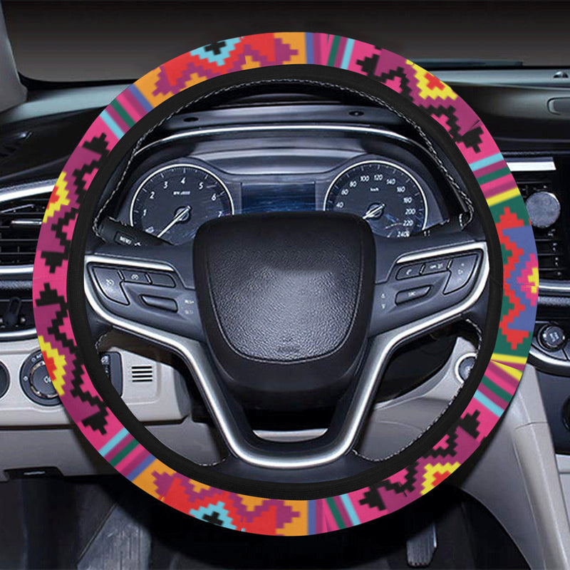 Mexican Pattern Print Design 02 Steering Wheel Cover with Elastic Edge