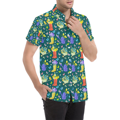 Gardening Pattern Print Design G08 Men's Short Sleeve Button Up Shirt