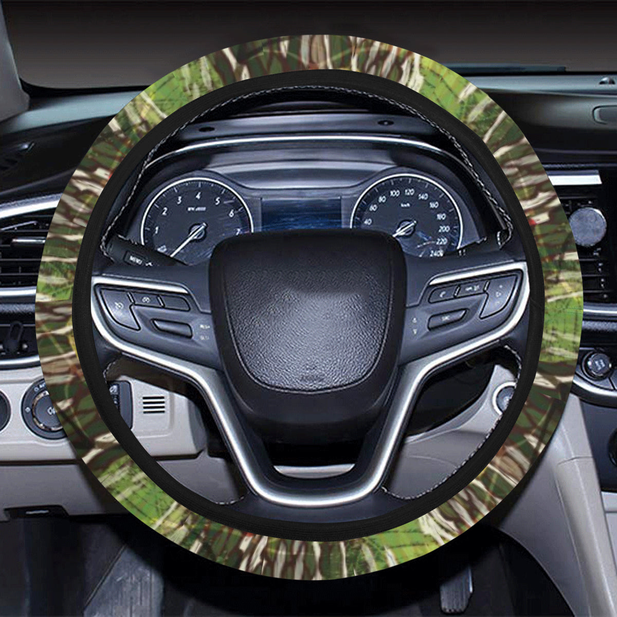 Camouflage Realtree Pattern Print Design 02 Steering Wheel Cover with Elastic Edge