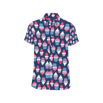 Cupcake Pattern Print Design CP04 Men's Short Sleeve Button Up Shirt