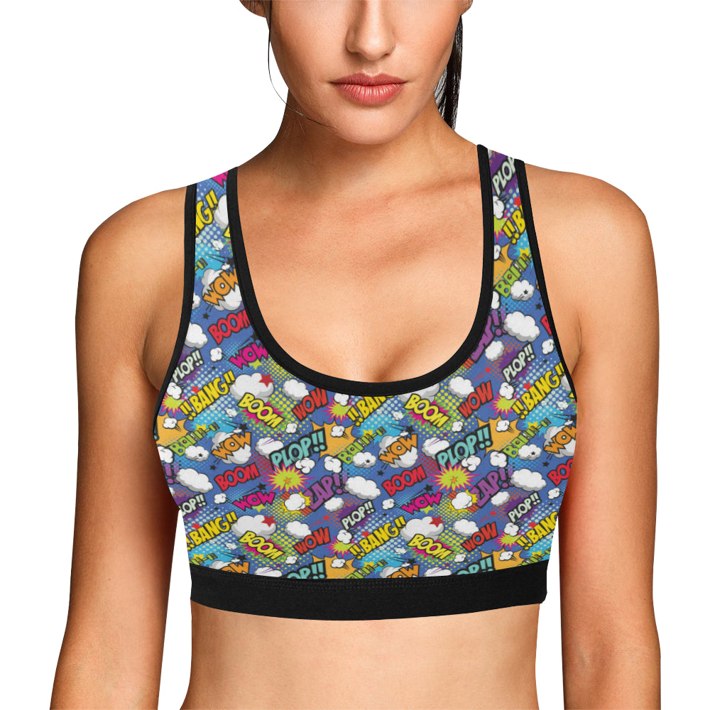 Comic Book Pattern Print Design 02 Sports Bra