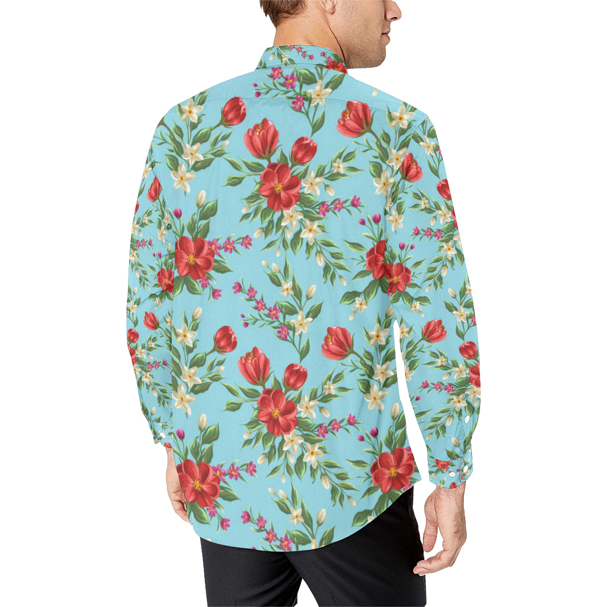 Summer Floral Pattern Print Design SF011 Men's Long Sleeve Shirt