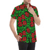 Red Hibiscus Embroidered Pattern Print Design HB03 Men's Short Sleeve Button Up Shirt