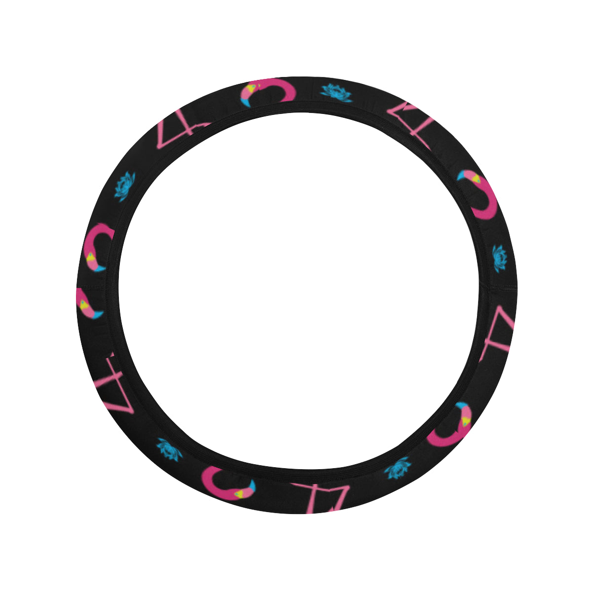 Flamingo Pink Neon Print Pattern Steering Wheel Cover with Elastic Edge