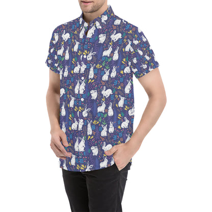 Bunny Pattern Print Design 01 Men's Short Sleeve Button Up Shirt
