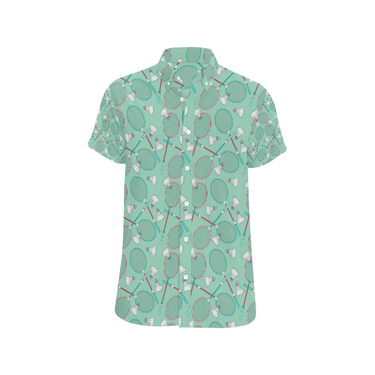 Badminton Pattern Print Design 05 Men's Short Sleeve Button Up Shirt
