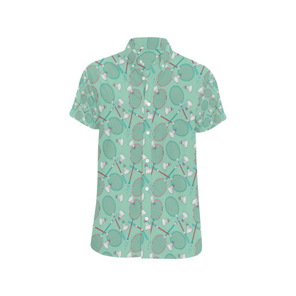 Badminton Pattern Print Design 05 Men's Short Sleeve Button Up Shirt