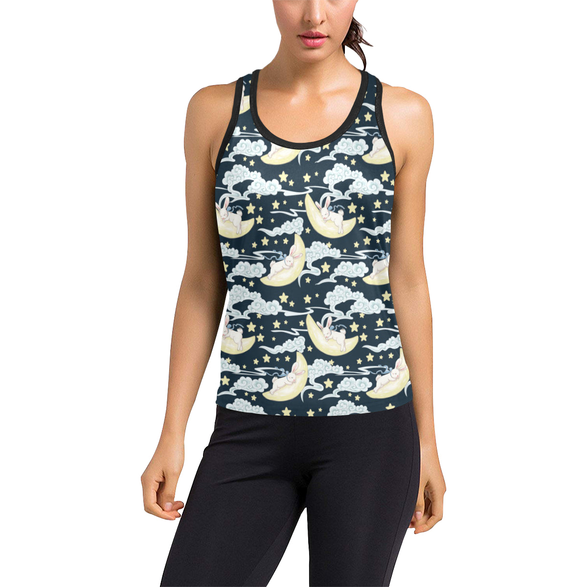 Rabbit Sleeping Pattern Print Design RB08 Women's Racerback Tank Top