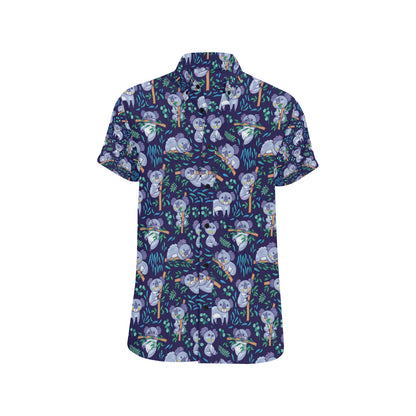 Koala Themed Design Print Men's Short Sleeve Button Up Shirt