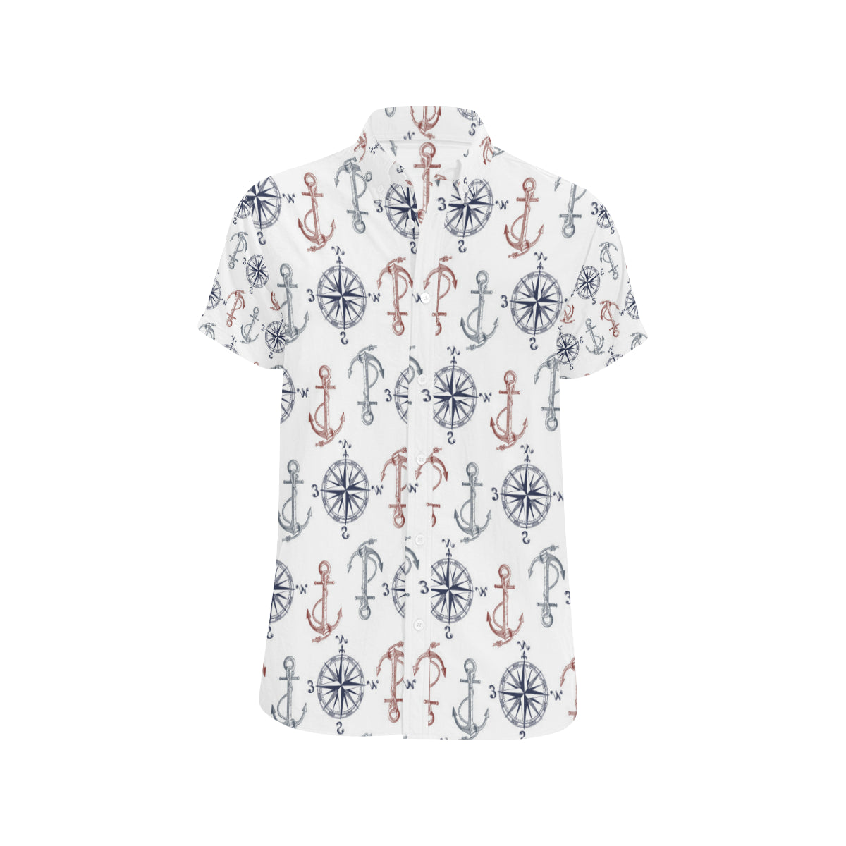 Anchor Pattern Print Design 06 Men's Short Sleeve Button Up Shirt