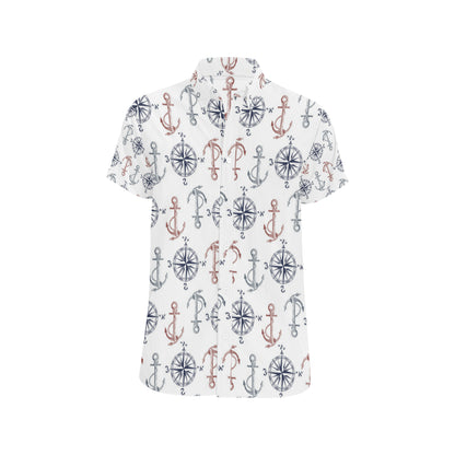 Anchor Pattern Print Design 06 Men's Short Sleeve Button Up Shirt